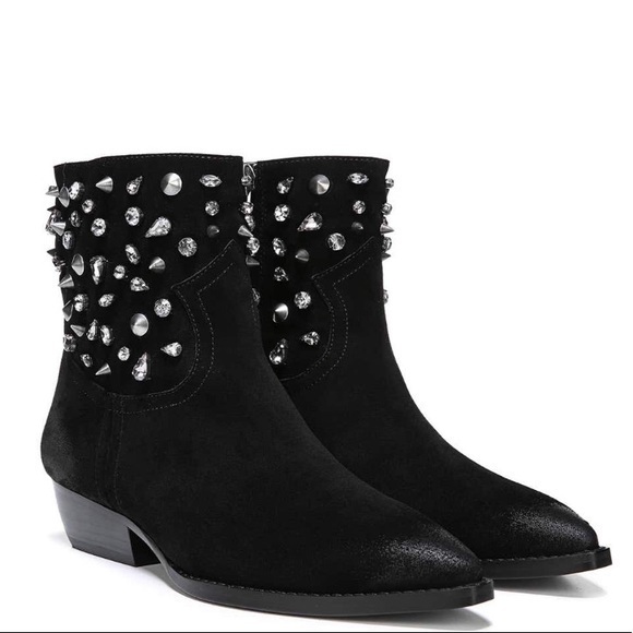 NWOT Sam Edelman Avril Studded Black Suede Booties Womens sz 8 Western Boot Boho - Picture 1 of 8
